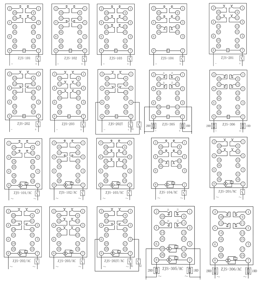 ZJS-222延時中間繼電器內部接線圖