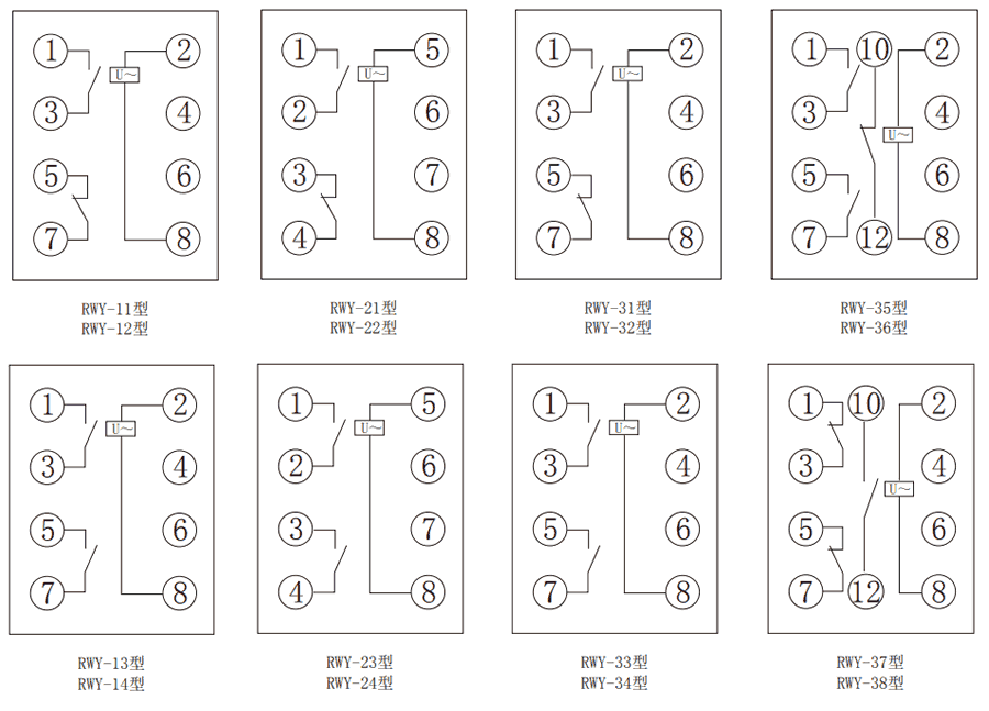 RY系列靜態(tài)電壓繼電器內部接線圖