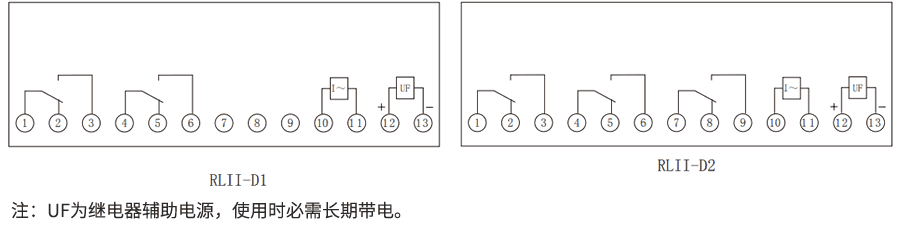 RLII-D系列靜態電流繼電器內部接線圖