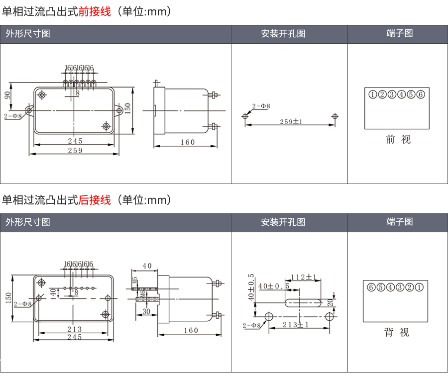 JL-8D/2X212A3凸出式固定安裝結構外形尺寸