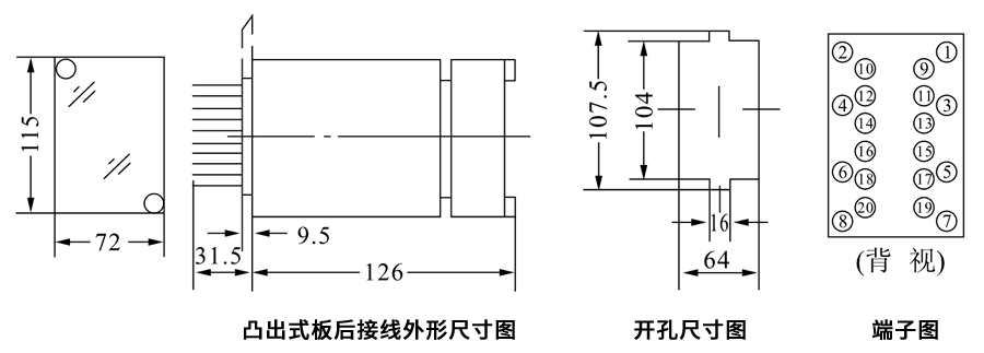 JZL-004凸出式板后接線安裝尺寸圖